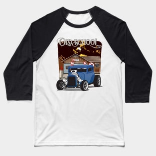 Blue 1932 Chevy 5 Window Coupe Hot Rod Old School Print Baseball T-Shirt